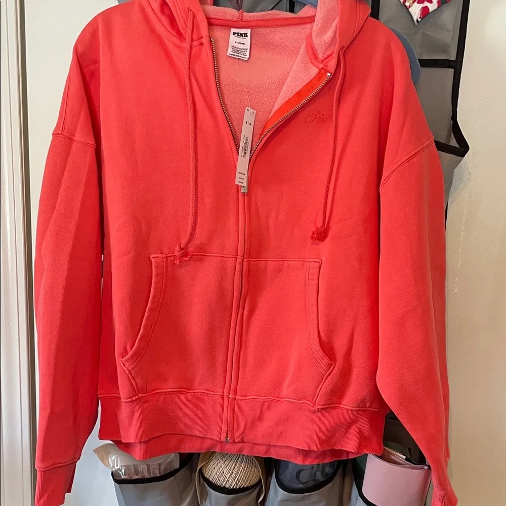 PINK Victoria's Secret Coral Zip-Up Hoodie - Picture 7 of 16